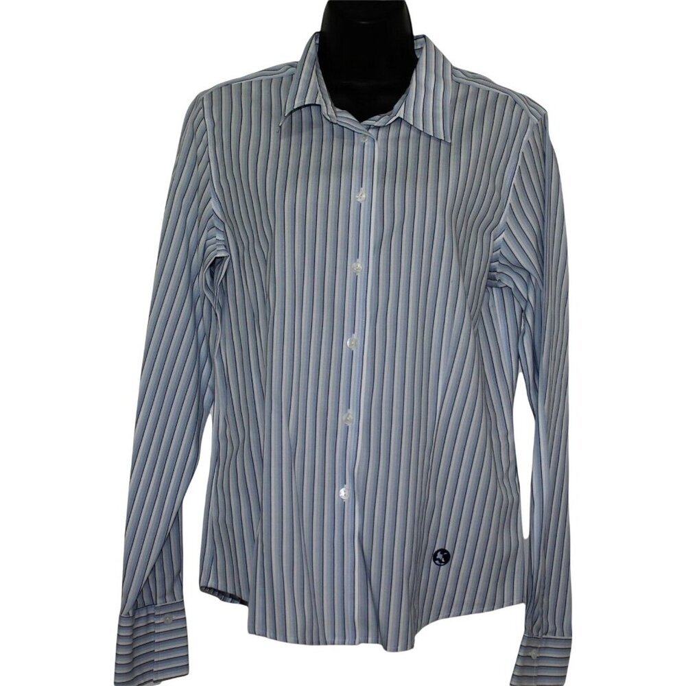 Gander Mtn Wrinkle-Resistant Stripe‎ Button-Up Shirt M Blue/White Cotton Blend